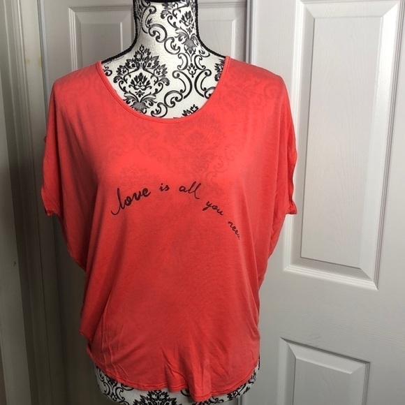 Rachel Rachel Roy Blouse Peach Pink Orange XS Love Is All You Need - Picture 1 of 6